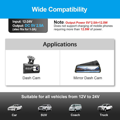 Dash camera car - charger, usb-c